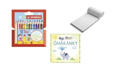 Pastelky, omalovánky a blok