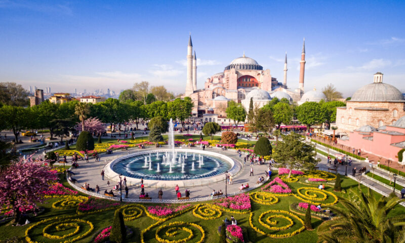 Aerial view of Hagia Sophia in Istanbul, Turkey